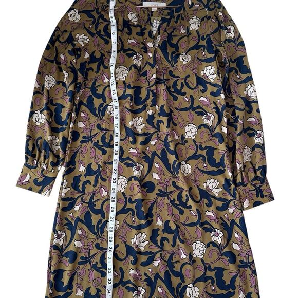 LOFT Floral Print Long Sleeve Olive Dress - Size XS - Picture 5 of 6